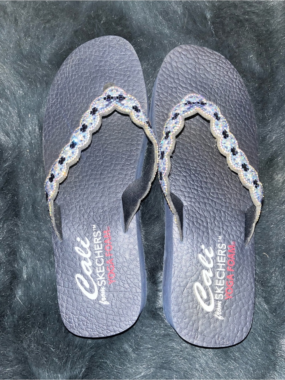 Skechers Cali Women's Navy Flip Flop Sandals with Beaded Straps